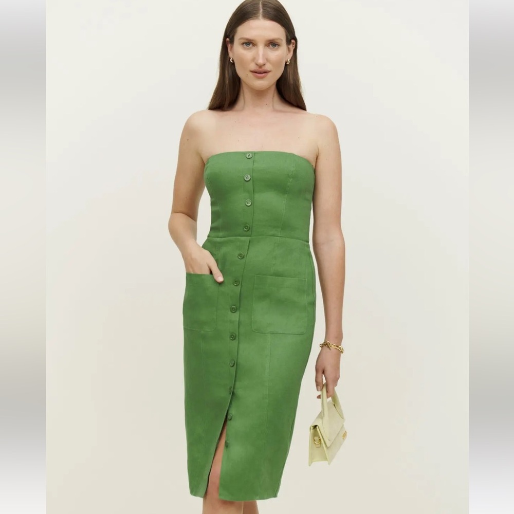 Reformation Prescott  Linen Strapless Dress